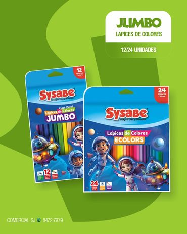 A selection of Sysabe brand color pencils, including Jumbo and Eco-friendly versions, featuring vibr