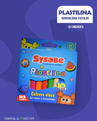 Box of Sysabe brand modeling clay with 10 vibrant colors, highlighting non-toxic school supplies.