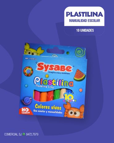 Box of Sysabe brand modeling clay with 10 vibrant colors, highlighting non-toxic school supplies for