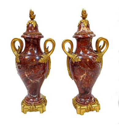 Red Languedoc Marble Urns - A Pair