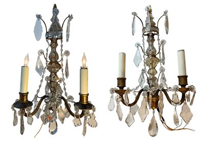 French Style Bronze Sconces With Crystals By E. F. Caldwell 