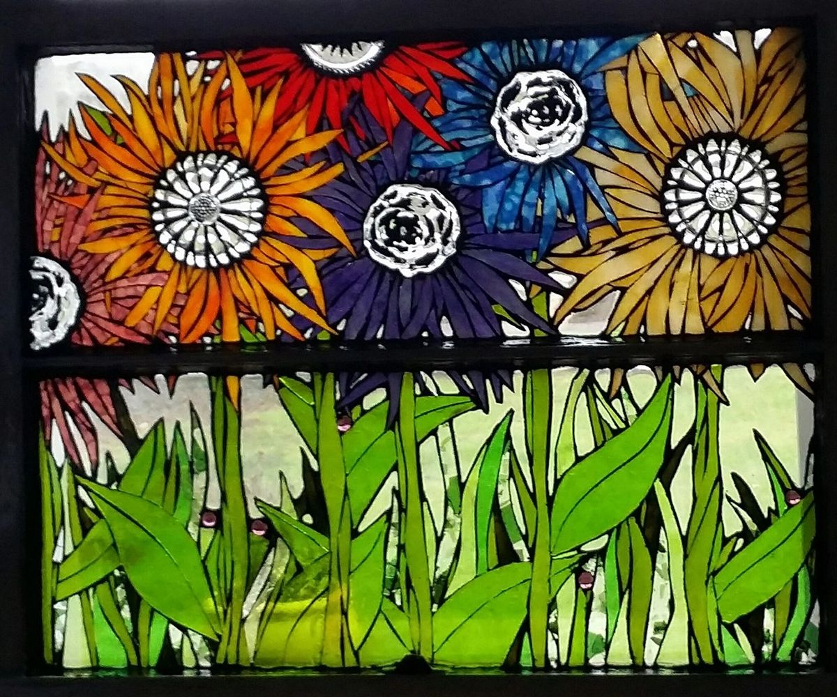 Flower Garden Mosaic Glass on Glass Window