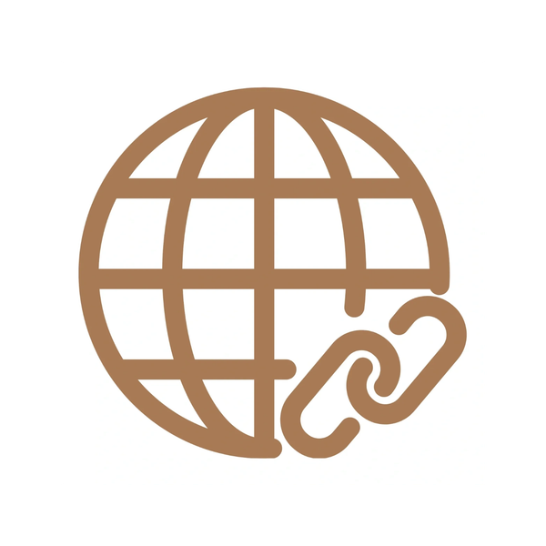 Brown globe with chain link icon symbolizing global connection.