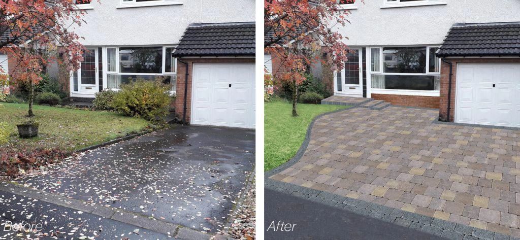 Before and after photo of driveway