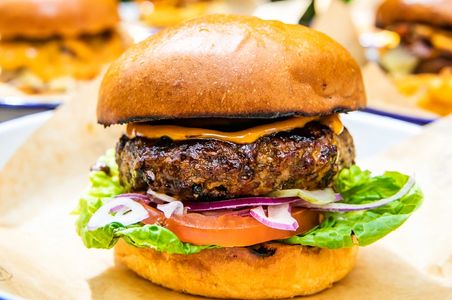 Classic burger in the summer garden