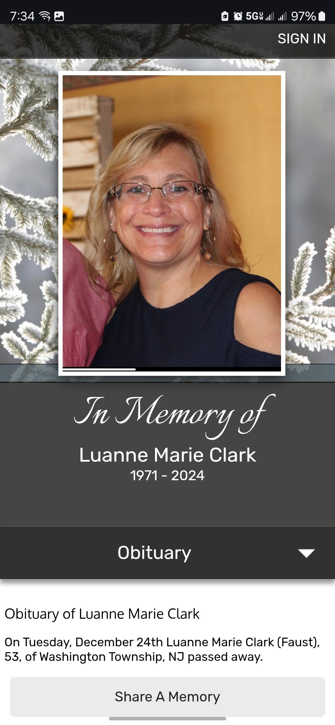 We lost this lady right before Christmas. We helped the family with the funeral.