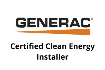 Generac Certified Clean Energy Installer logo with black and orange text.