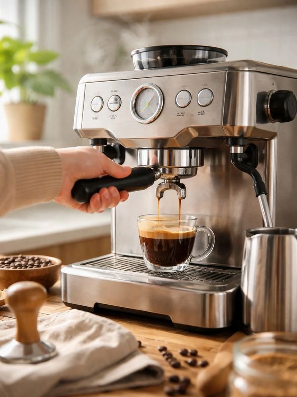 An Espresso machine brewing coffee.