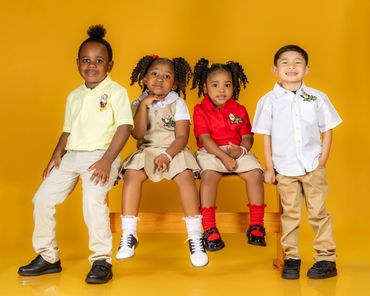 Commercial group portrait of children in branded academy uniforms school brand campaign by RedHed, T