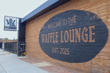 Commercial brand photography for Waffle Lounge restaurant exterior RedHed, Chicago IL