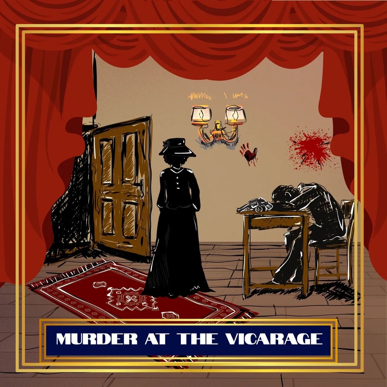 Illustration of a murder scene in a vicarage.