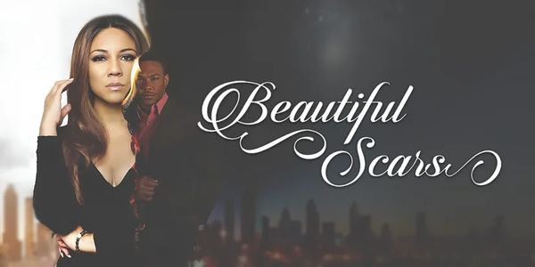 Promotional image for 'Beautiful Scars' featuring two characters against a city backdrop.