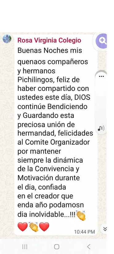 Mensaje de agradecimiento y felicitación a compañeros y comité organizador.