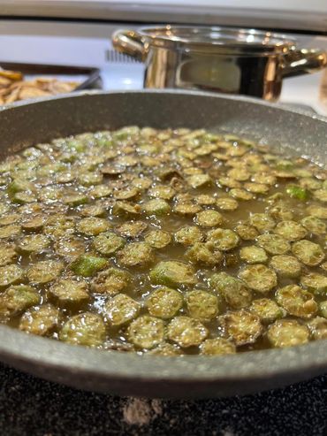 Hedges' Farm fresh from the garden fried okra.