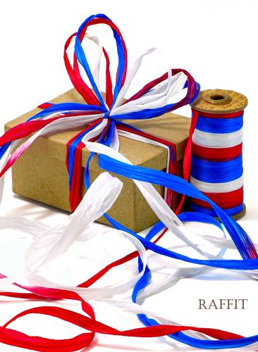Raffit Raffia Ribbons Red White & Blue USA Americana Matte Finish on Vintage Spools Made in the USA