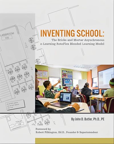 Book cover titled "Inventing School" by John D. Butler, showing classroom layout.