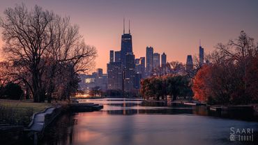 The last of the fall colors were surrounding Diversey Harbor reflecting Chicago's skyline