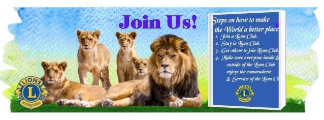 A pride of lions with our Lion Club logo and sign