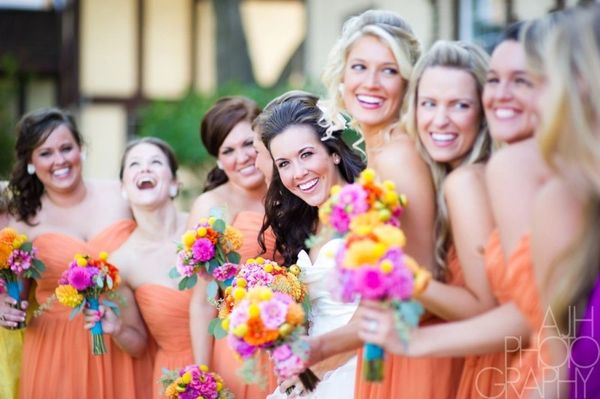 bridal party smiling