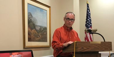 Jim answering questions from Georgia Power employees in Decatur, Georgia.