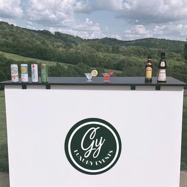 Beverage bar with a simple set up with a mountain scenery
