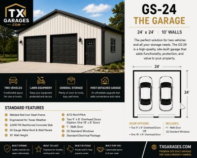Cost to build a 24x24 metal garage building in Texas