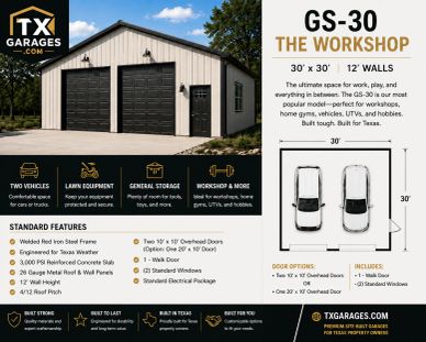 Cost to build a 30x30 metal garage building in Texas