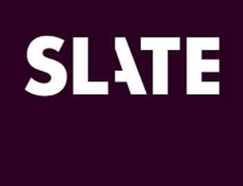 Slate logo: White writing on purple background