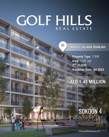 Modern real estate at Golf Hills, Sharjah, priced at AED 1.45 million.