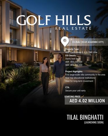 Luxury townhouses and villas in Dubai's Golf Hills community, starting at AED 4.02 million.