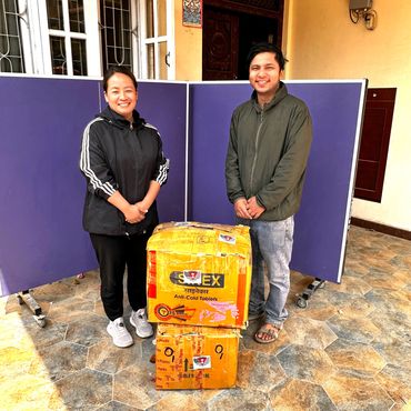 Medications and dental kits donated to the Oda Foundation for the children's school in Mahawe Karnal