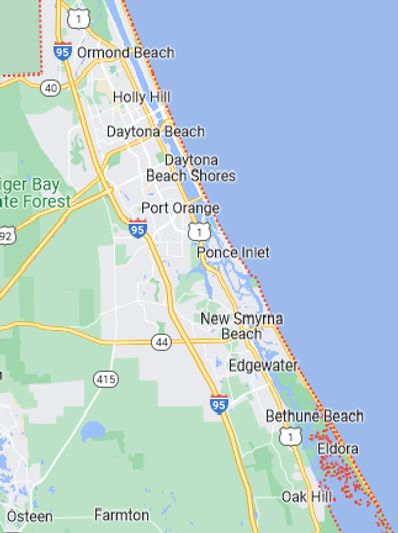 Service area Map / Oak Hill, Bethune Beach,Edgewater, New Smyrna Beach, Ponce Inlet, Port Orange