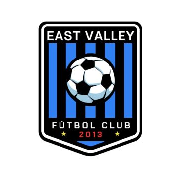 East Valley Fútbol Club logo with soccer ball and stripes.