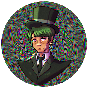 bust of snack character with trippy background fully shaded and colored