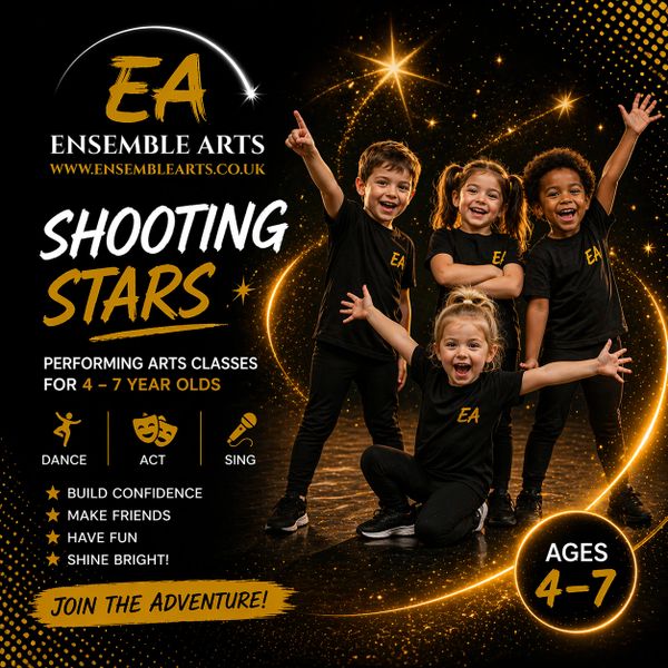 Energetic kids join Ensemble Arts' Shooting Stars performing arts classes for ages 4-7.