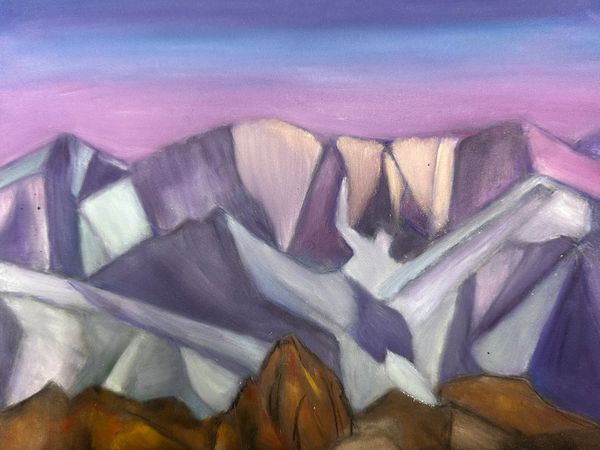 Angular planes forming abstract mountain range.