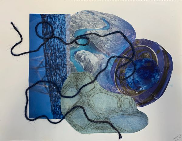 Collageof  chine colle print, magazine, painted paper, fiber
