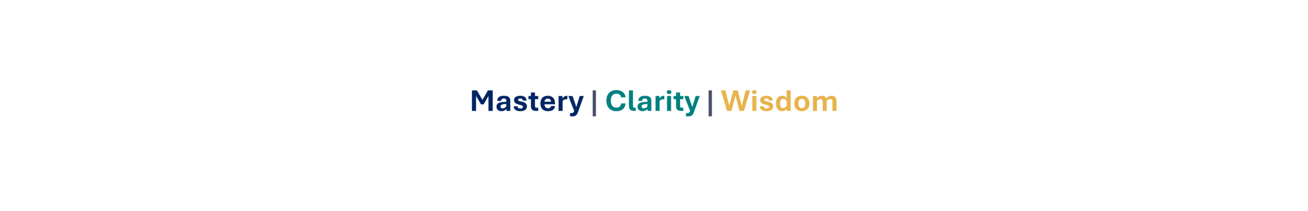 Mastery Clarity Wisdom logo in word art form