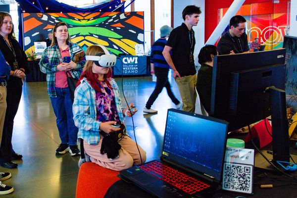 Young people engaging with VR technology at College of Western Idaho.
