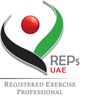 Logo for Registered Exercise Professional UAE with abstract figure in UAE colors.