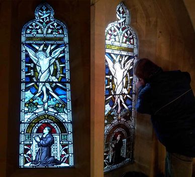 Victorian window needed complete restoration and re painting at Arundel Cathedral