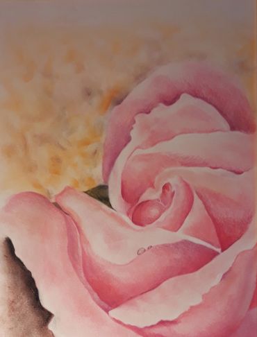 ""November Pink Rosebud" Pastel & Colored Pencil Drawinjg