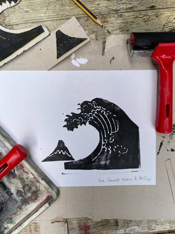 Lino cut printing mono printing for kids rollers