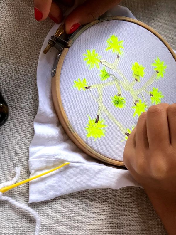 Embroidery mix media art kids workshop paint