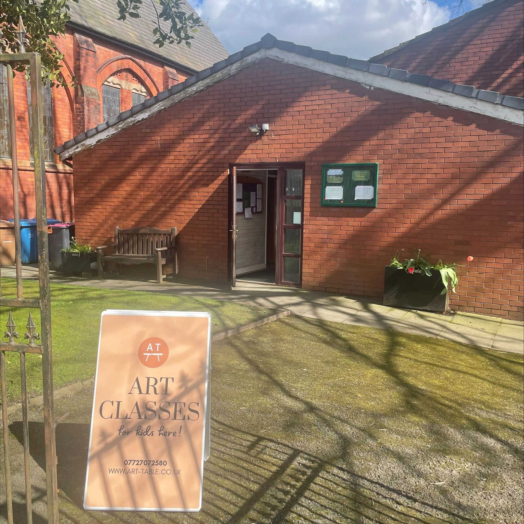 Church hall with Art Class sign out the front