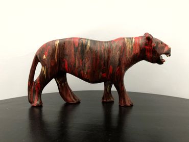 When I Decorate Things upcycled handpainted wood brightly coloured gifts panther ornament London Red