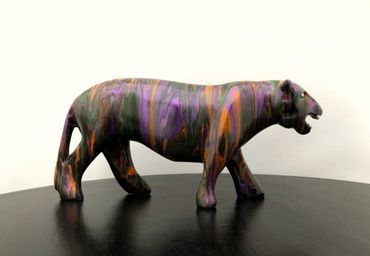 When I Decorate Things upcycled handpainted wood brightly coloured gifts panther ornament London