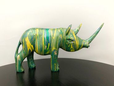 When I Decorate Things upcycled handpainted wood brightly coloured gifts rhino ornament London