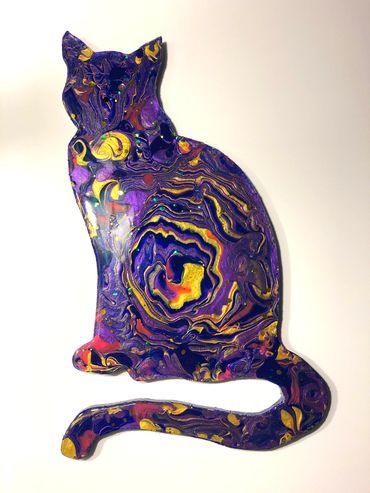 cat wall art acrylic pour resin and glitter picture