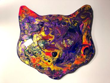 cat kitten head wall art acrylic pour resin and glitter picture